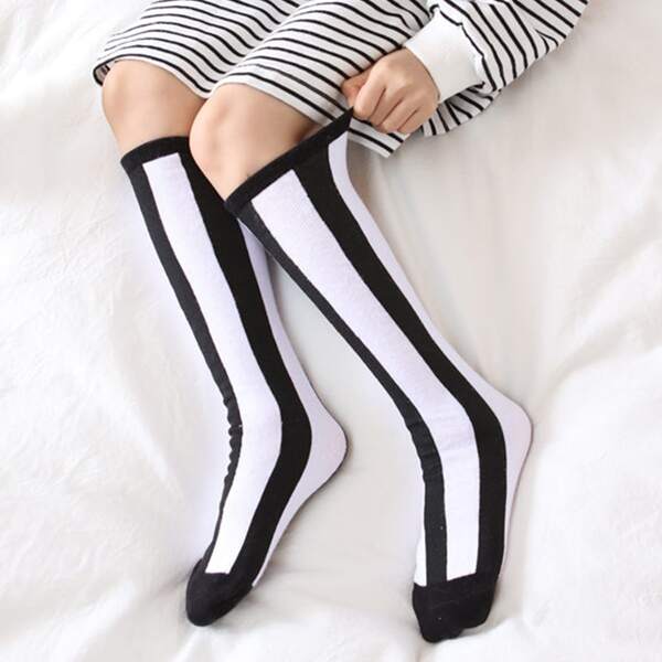 

Toddler Kids Striped Socks, Black and white