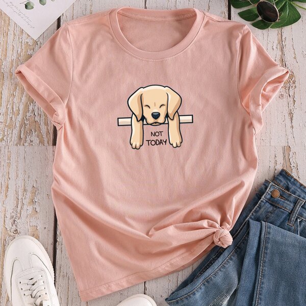 

Dog & Slogan Graphic Tee, Pink