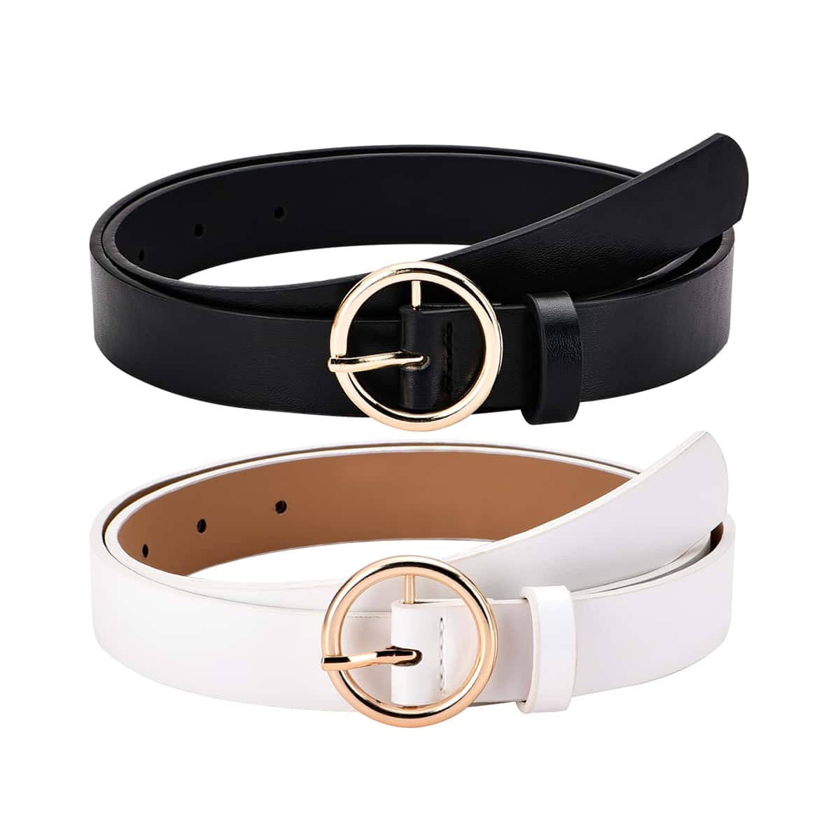 

2pcs Round Buckle Belt, Black and white
