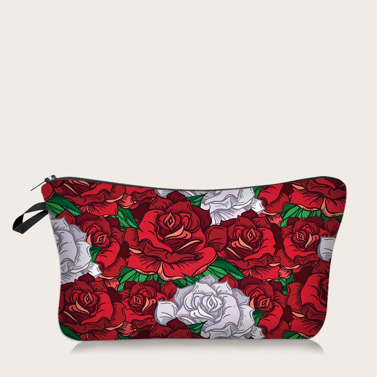 

Flower Pattern Zipper Makeup Bag, Red