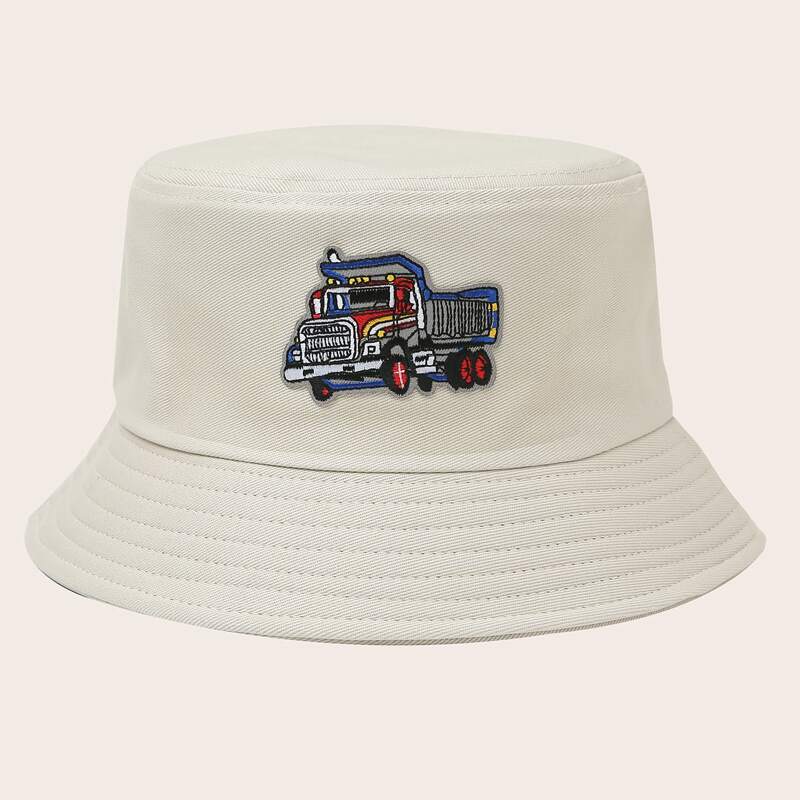 

Cartoon Graphic Embroidery Bucket Hat, Beige