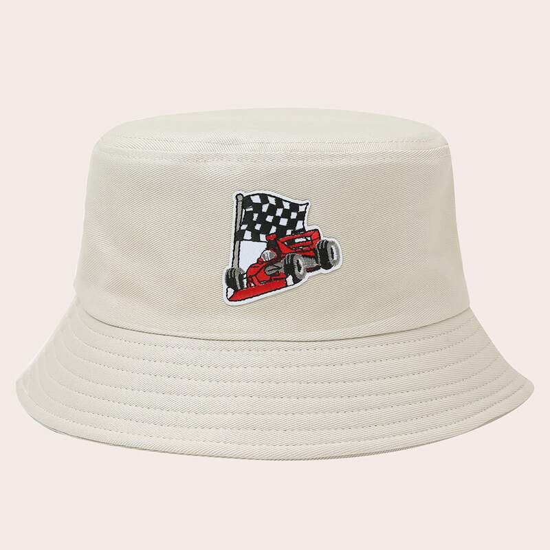 

Cartoon Graphic Embroidery Bucket Hat, Beige