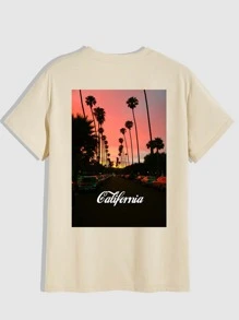 ROMWE MEN Tops Nam Đồ họa Lá thư Kỳ nghỉ - Màu Khaki - Xem 1