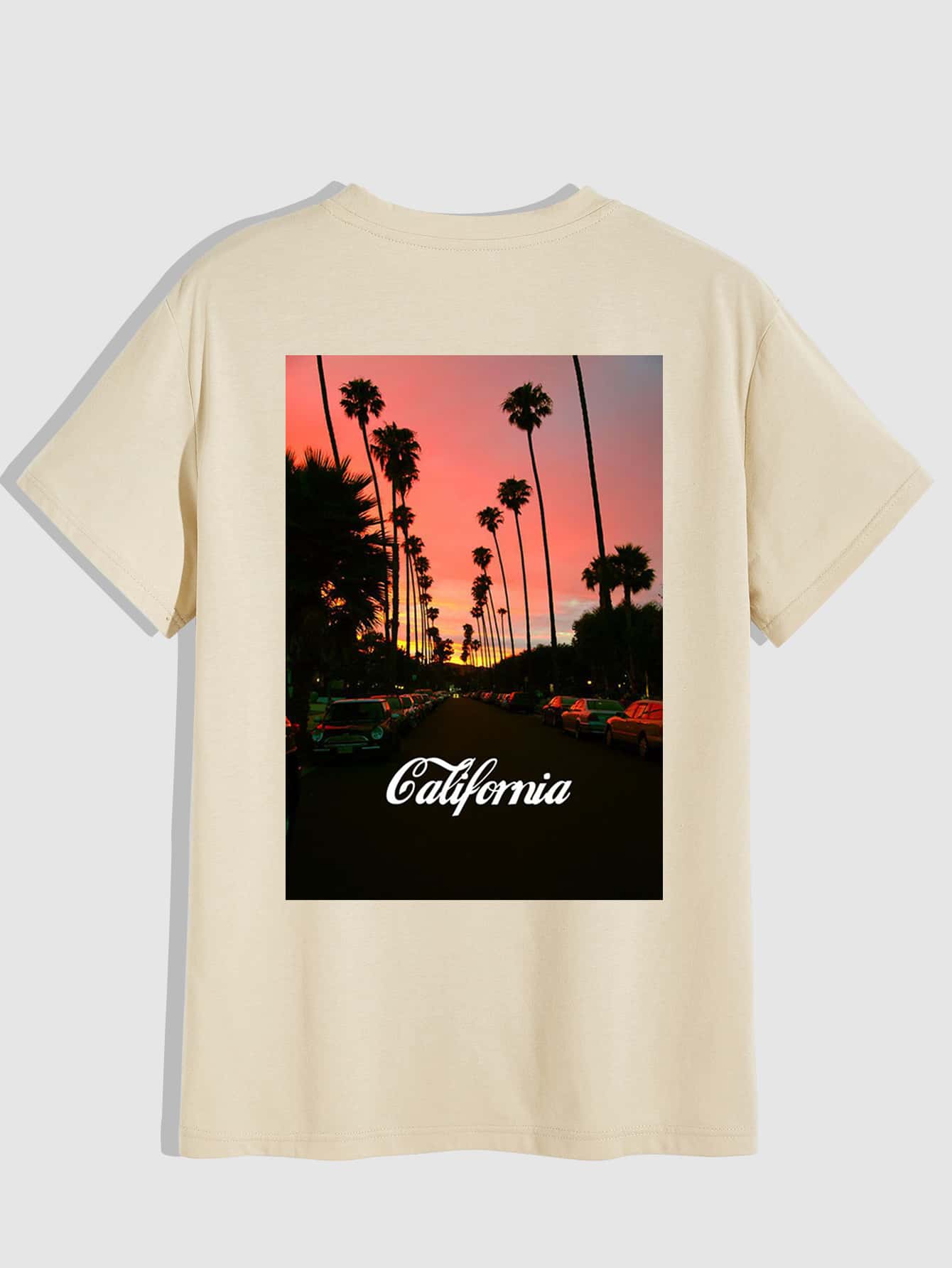 ROMWE MEN Tops Nam Đồ họa Lá thư Kỳ nghỉ - Màu Khaki - Xem 1