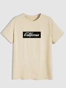 ROMWE MEN Tops Nam Đồ họa Lá thư Kỳ nghỉ - Màu Khaki - Xem 2