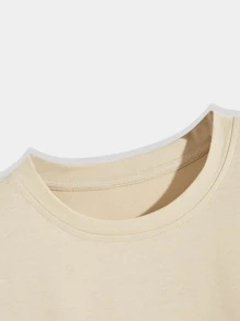 ROMWE MEN Tops Nam Đồ họa Lá thư Kỳ nghỉ - Màu Khaki - Xem 4