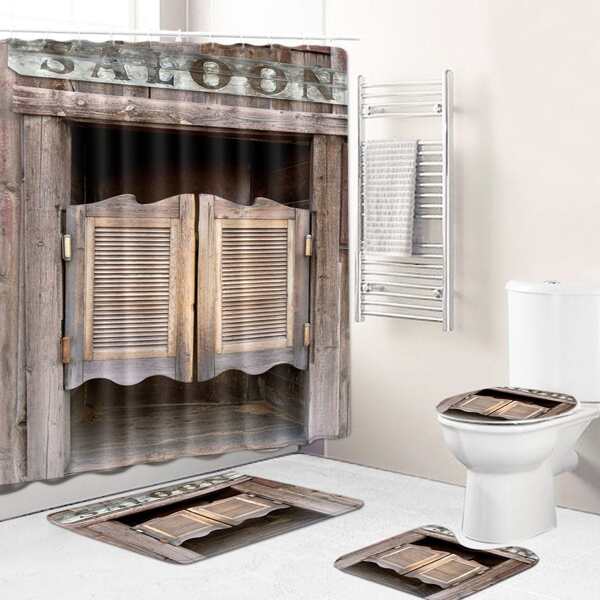 

1pc Door Print Shower Curtain Or Bath Mat, Multicolor