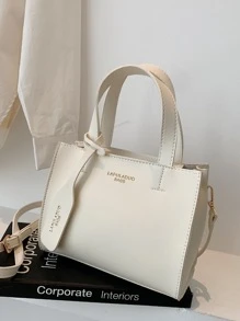 Letter Graphic Satchel Bag - Beige - View 1