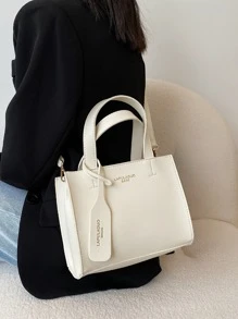 Letter Graphic Satchel Bag - Beige - View 2