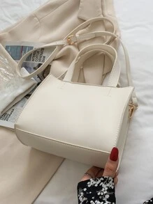 Letter Graphic Satchel Bag - Beige - View 5