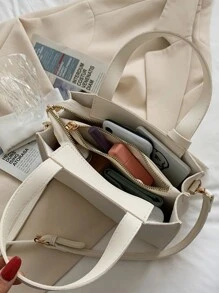 Letter Graphic Satchel Bag - Beige - View 6