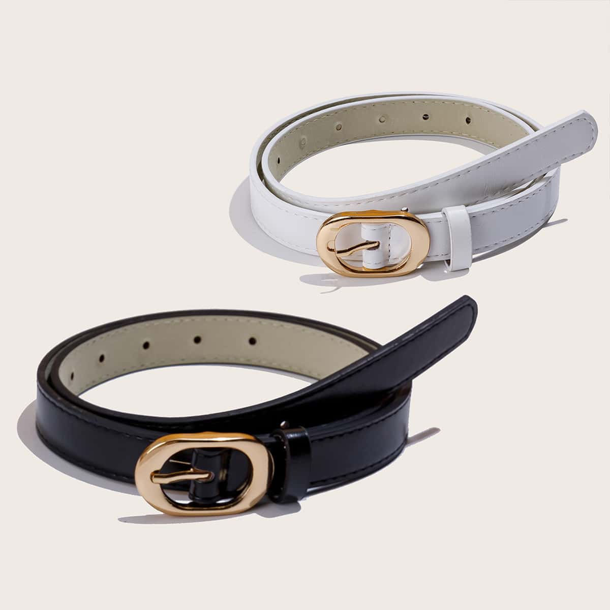 

2pcs Simple Buckle Belt, Black and white