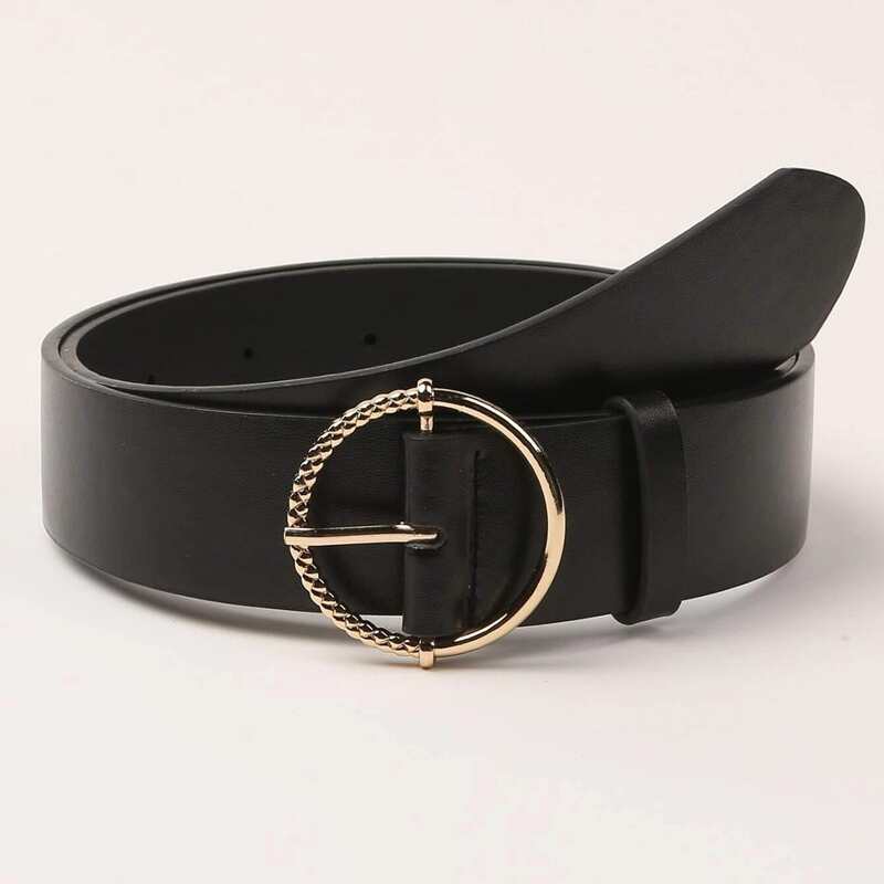 

1pc Round Buckle Belt, Black