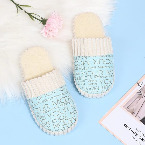 

Letter Graphic Fluffy Bedroom Slippers, Blue and white