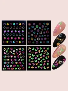 4sheets Butterfly Pattern Nail Art Sticker - Multicolor - View 1