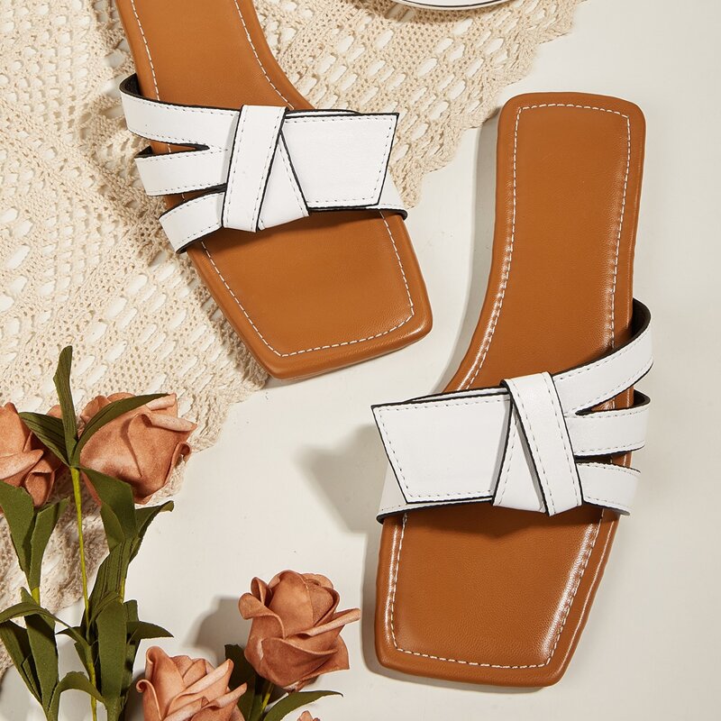

Knot Band Slide Sandals, White