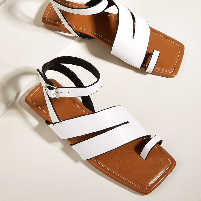 

Toe Ring Ankle Strap Sandals, White