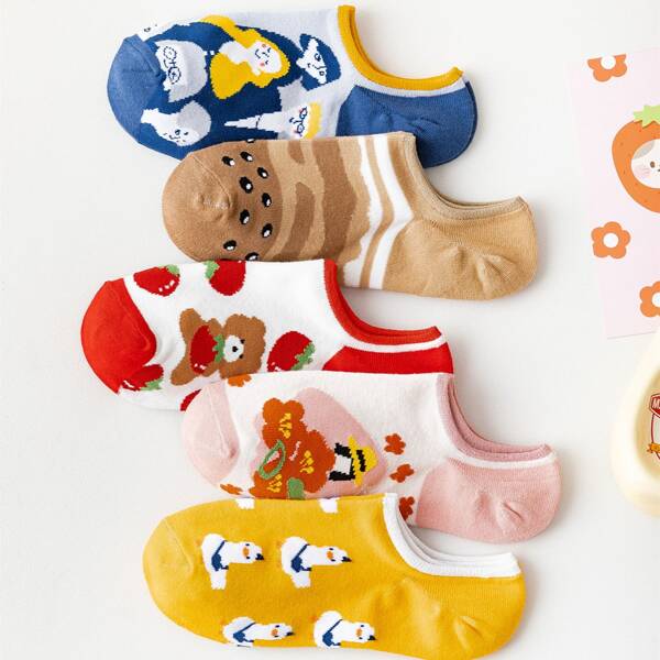 

5pairs Cartoon Graphic Ankle Socks, Multicolor