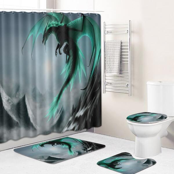 

1pc Dragon Print Shower Curtain Or Bath Mat, Multicolor