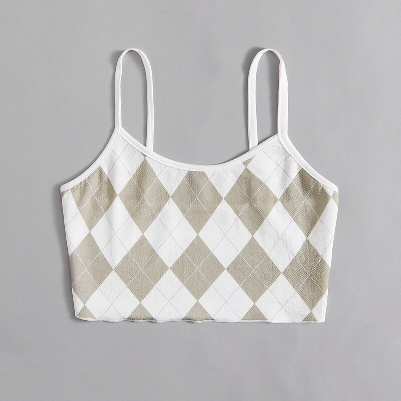Argyle Pattern Crop Cami, Multicolor