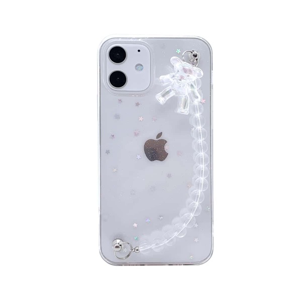

Star Pattern Clear Phone Case With Bear Decor Hand Strap