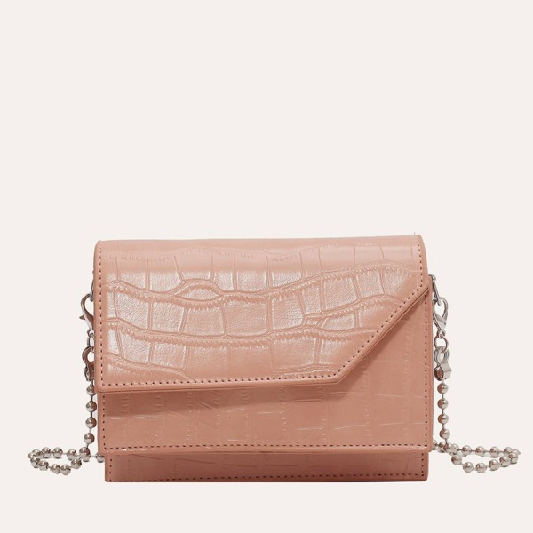 

Minimalist Croc Embossed Chain Square Bag, Pink