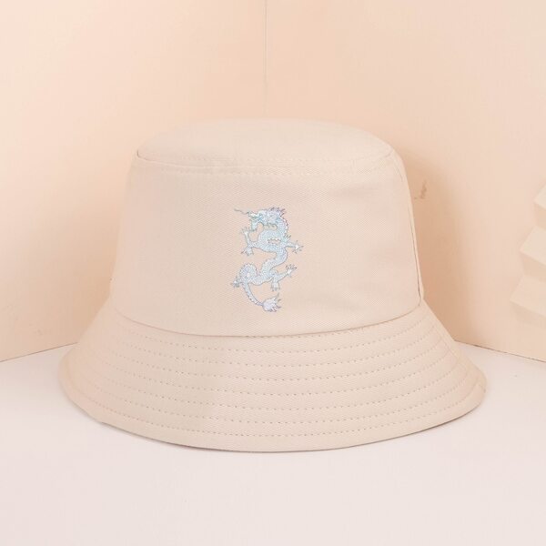 

Chinese Dragon Print Bucket Hat, Beige