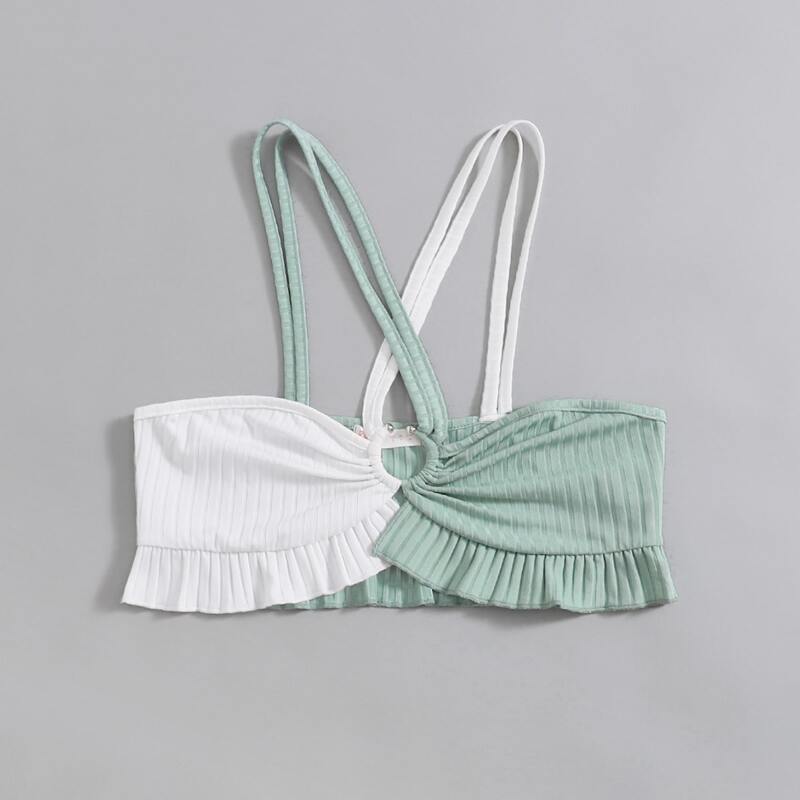 

Two Tone Ribbed Crop Cami, Multicolor