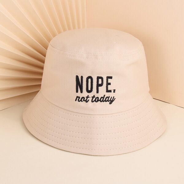 

Letter Embroidered Bucket Hat, Beige