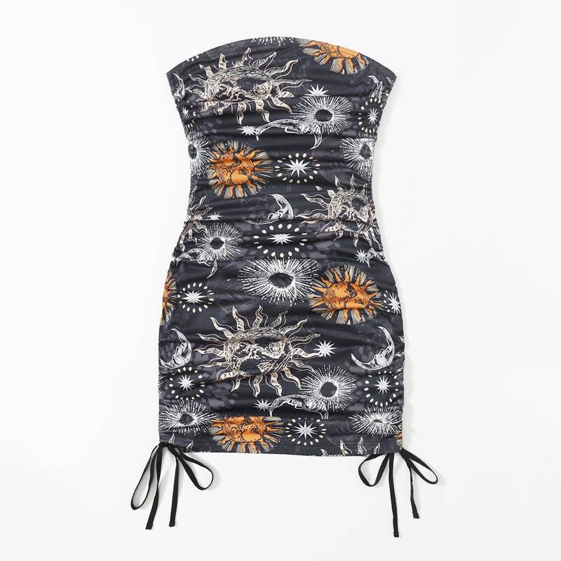 

Sun & Moon Graphic Drawstring Dress, Multicolor