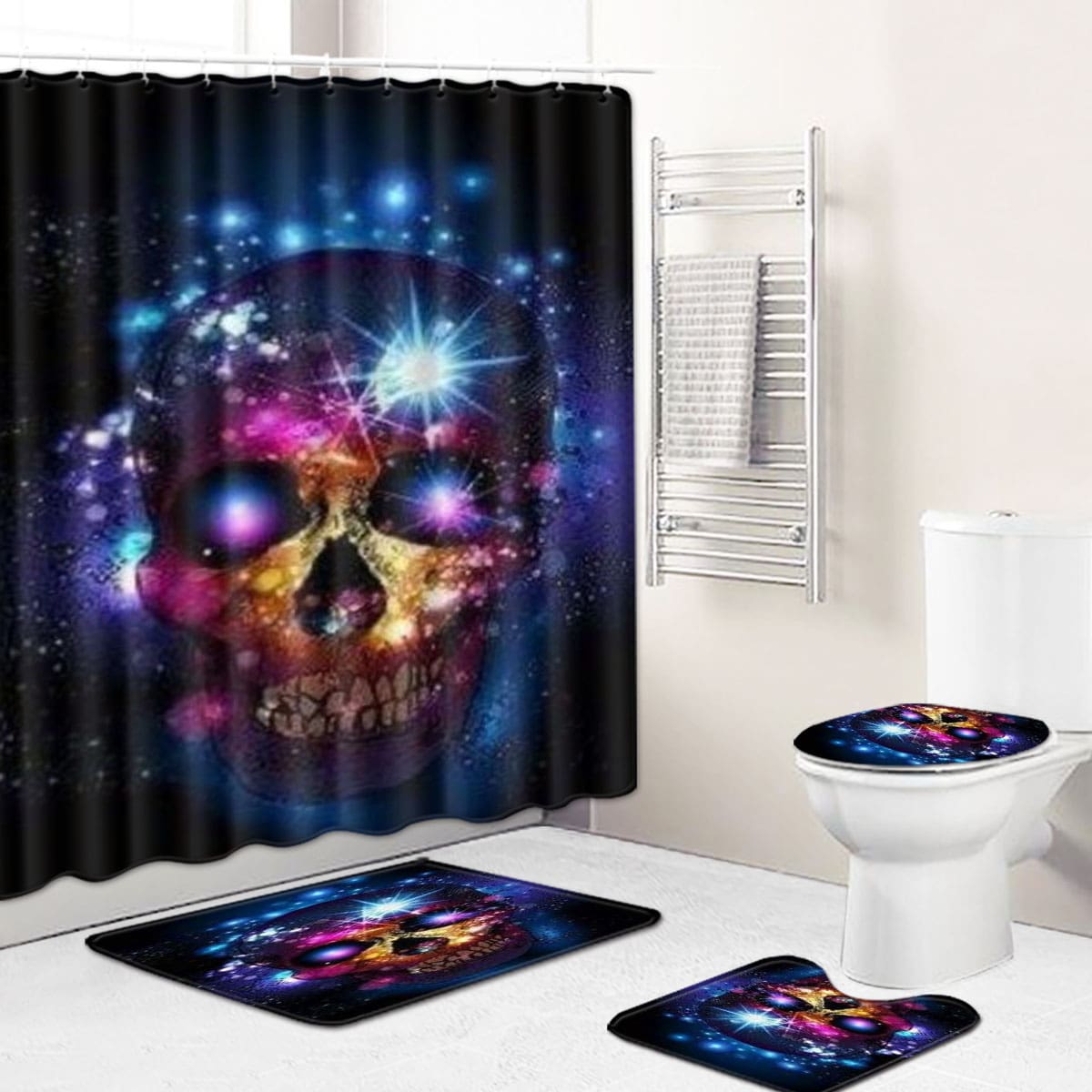 

1pc Skull Print Shower Curtain Or Bath Mat, Multicolor
