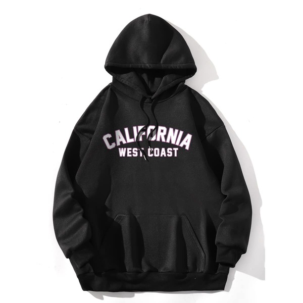 

Letter Graphic Kangaroo Pocket Hoodie, Black