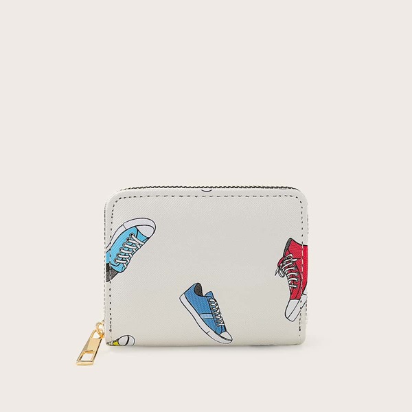 

Shoe Pattern Zip Around Card Holder, White