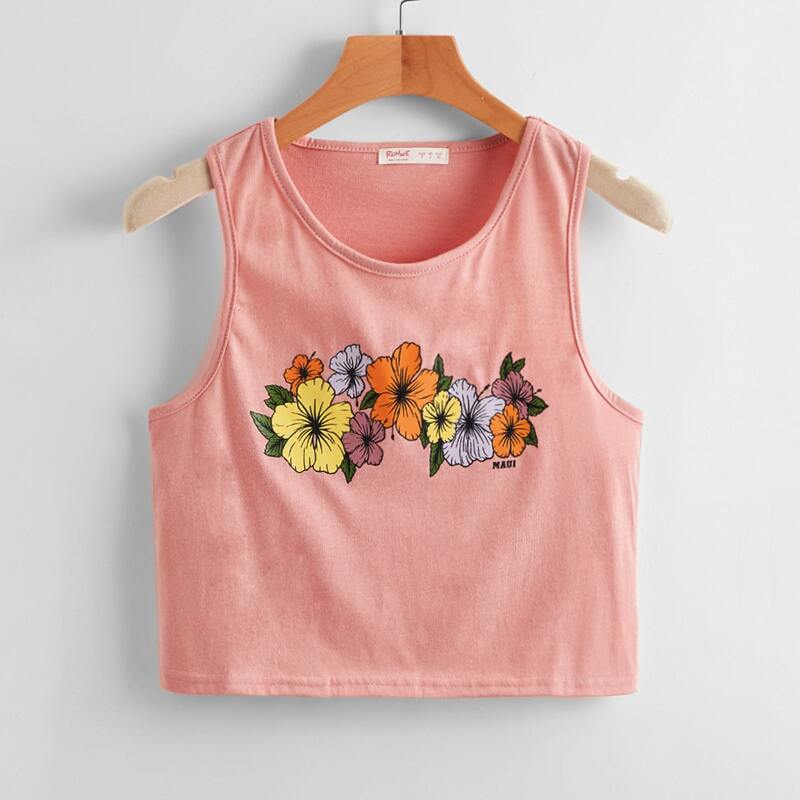 

Letter Floral Tank Top, Coral pink