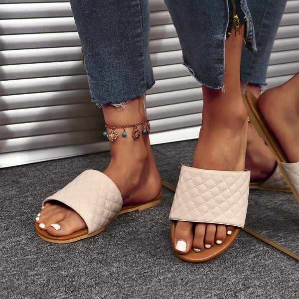 

Quilted Slide Sandals, Beige