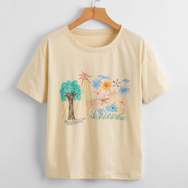

Tree & Floral Graphic Tee, Beige