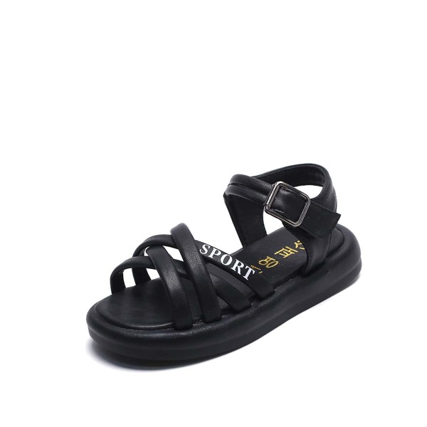 

Toddler Girls Letter Graphic Cross Strap Sandals, Black