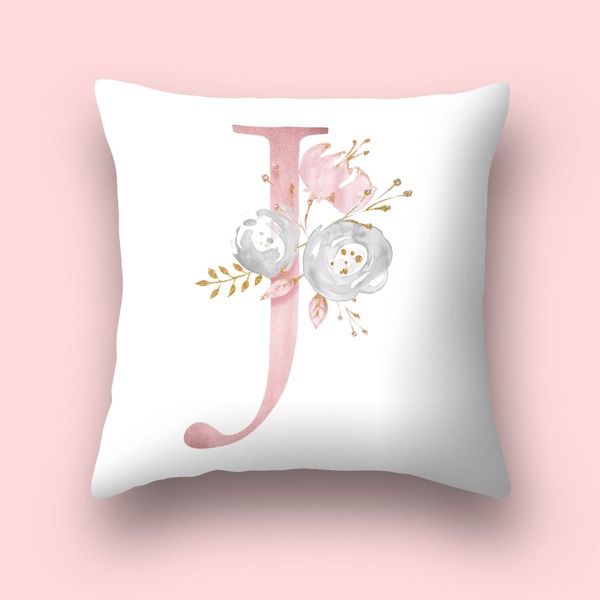 

Alphabet & Flower Print Cushion Cover Without Filler, Pink