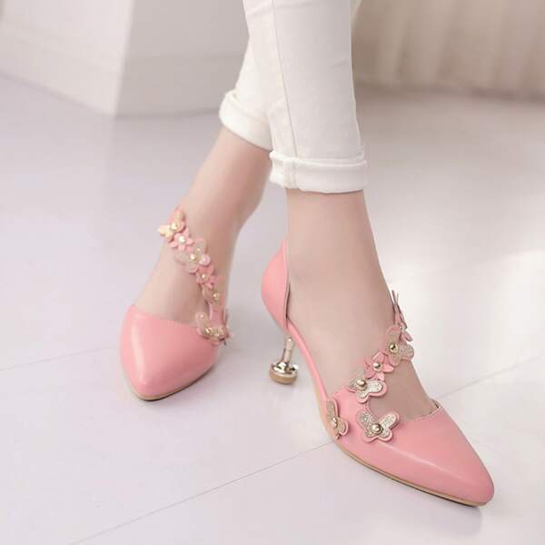 

Butterfly Appliques Court Heels, Pink