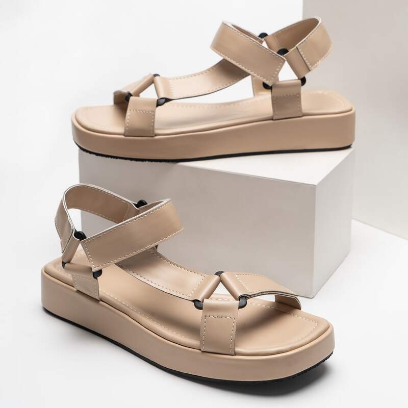 

Triangle Linked Ankle Strap Sandals, Apricot