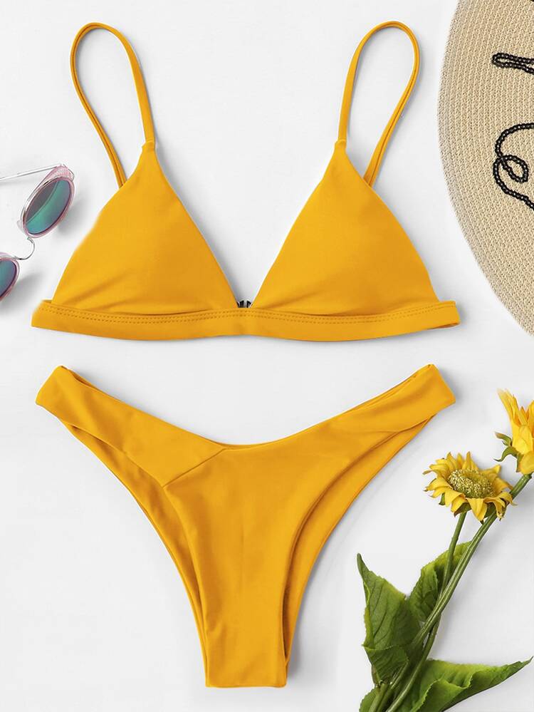 Triangle Cheeky Bikini For Summer Beach Vacation - Yellow - View 3
