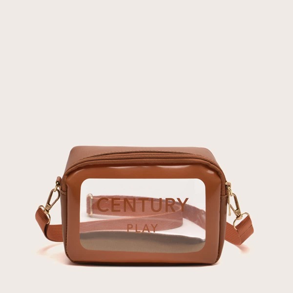 

Clear Letter Graphic Crossbody Bag, Brown