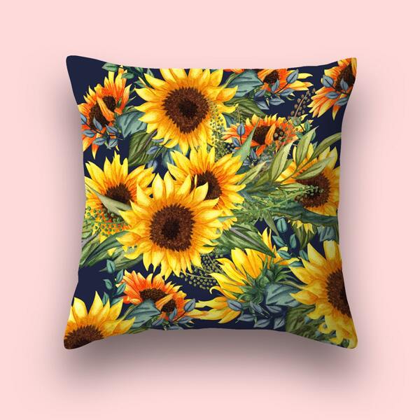 

Sunflower Print Cushion Cover Without Filler, Multicolor