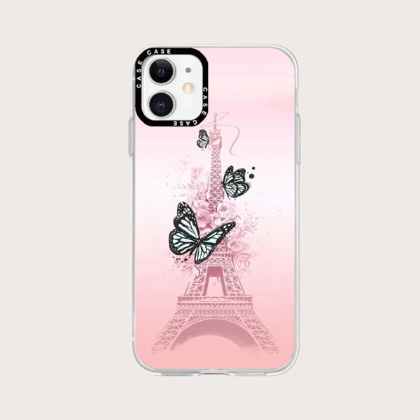 

Butterfly & Tower Print Phone Case, Multicolor