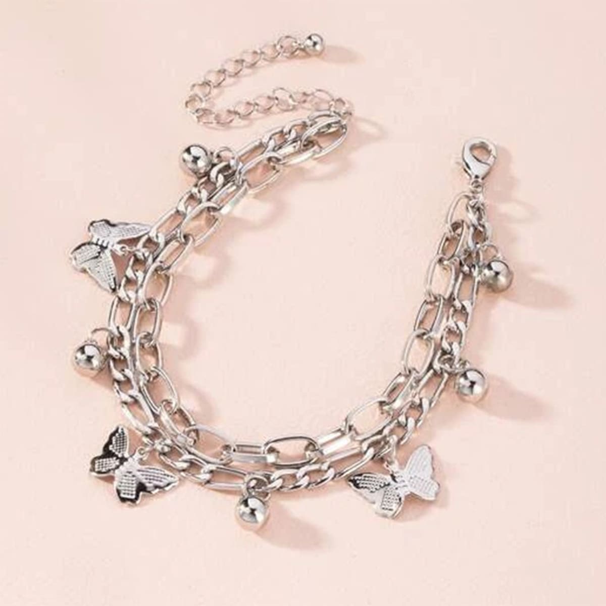 Butterfly Layered Chain Bracelet, Silver