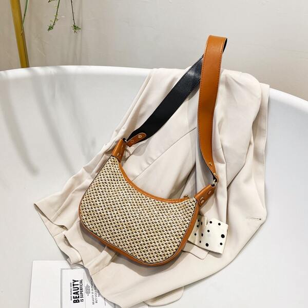 

Straw Crossbody Bag, Brown