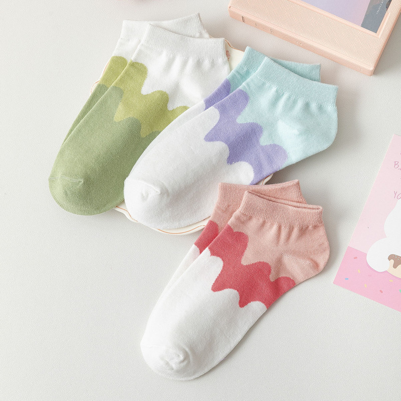 

3pairs Color Block Ankle Socks, Multicolor