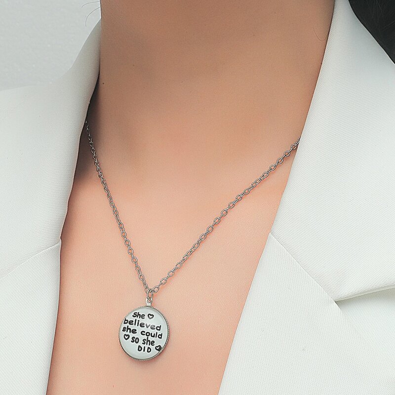 

Slogan Pendant Necklace, Silver