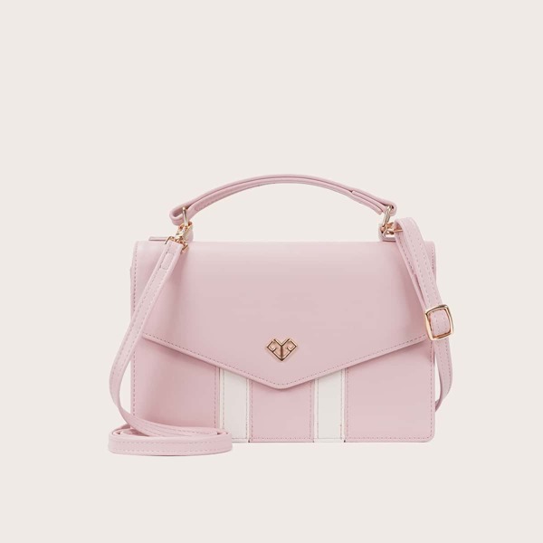 

Metal Decor Flap Satchel Bag, Pink