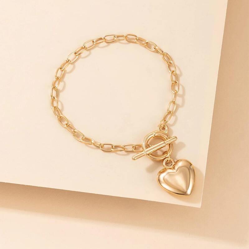 

Heart Pendant Chain Bracelet, Gold